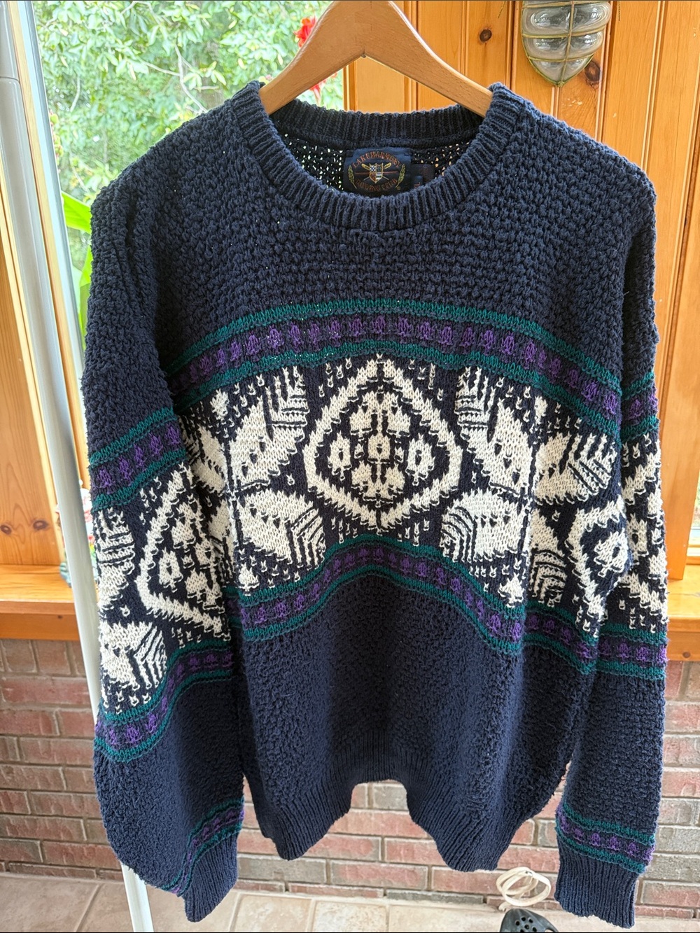 Vintage 100% Cotton Navy Patterned Knit Sweater